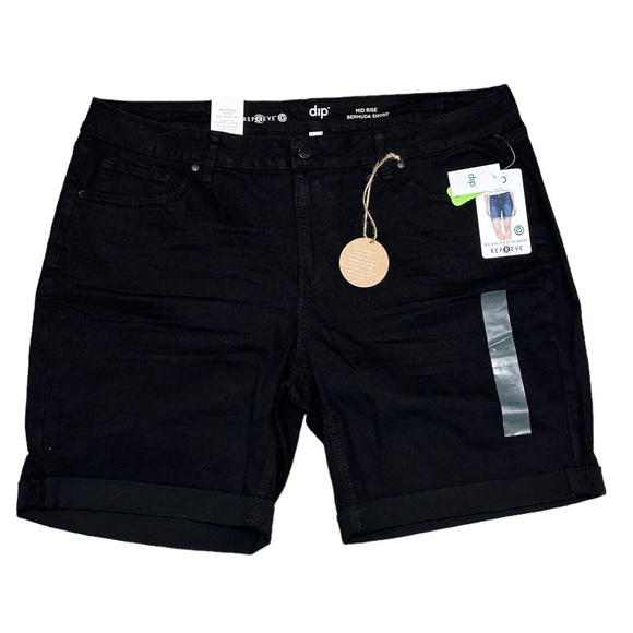 Women’s Dip 20W 2X Black Denim Jeans Bermuda Shorts Rolled Hem Stretch Mid Rise - Picture 3 of 11